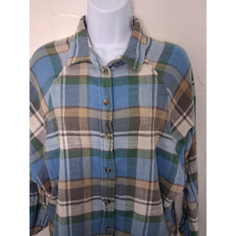 American Eagle Plaid Flannel Shirt Size XS Drop Shoulder Button Up Oversized - Picture 3 of 7